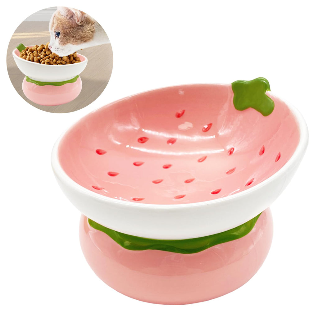 Hamiledyi Elevated Cat Dish - Ceramic Strawberry Design